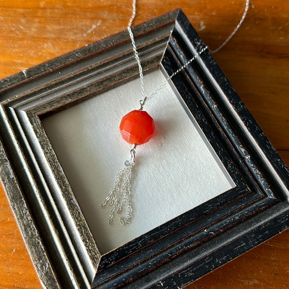 Carnelian tassel pendant in Sterling silver